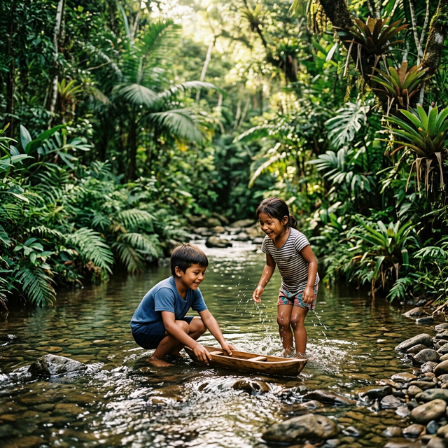 Crianças ribeirinhas brincando no rio